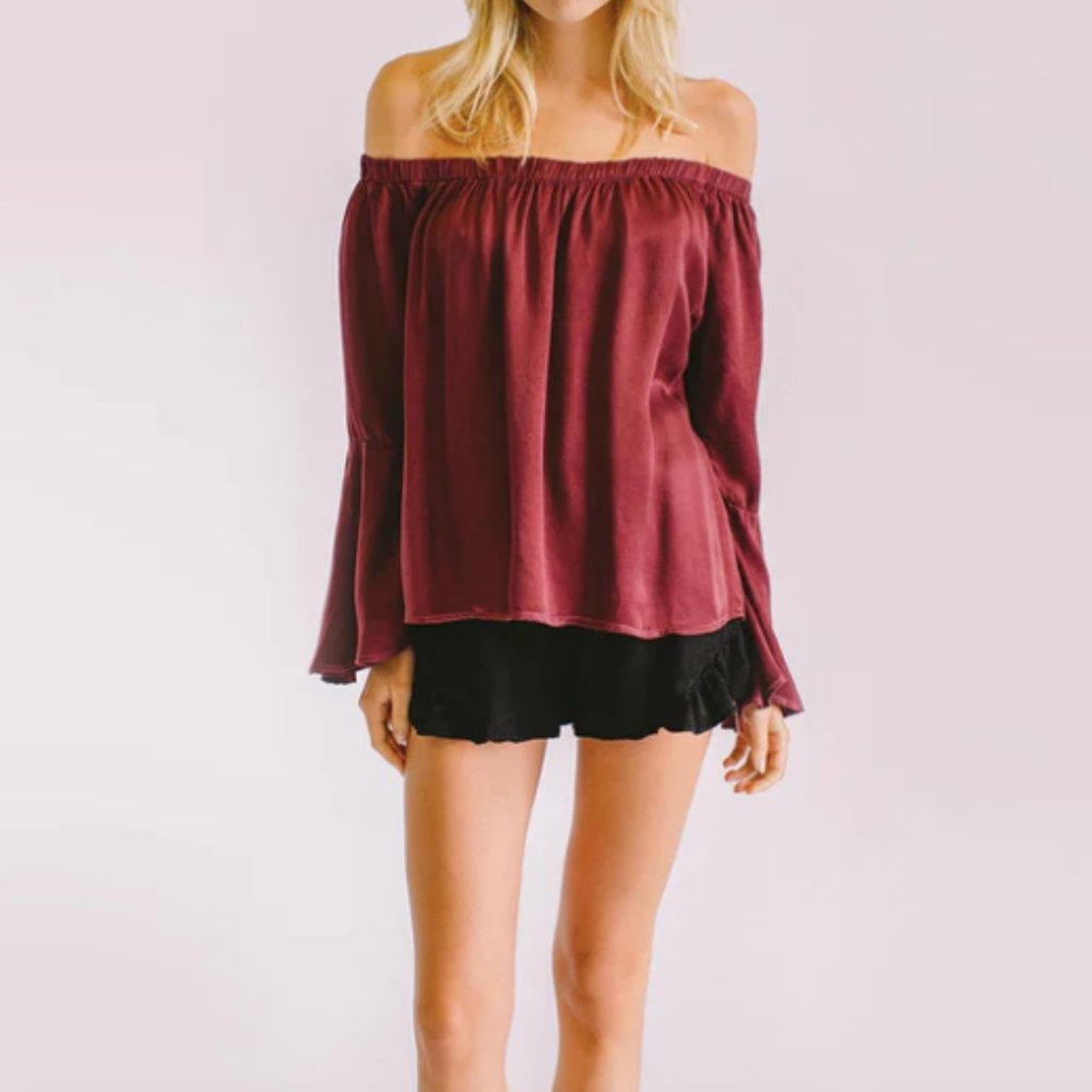 MAVEN WEST / ANTHROPOLOGIE Off the Shoulder Maroon Top